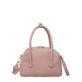 Pink lychee grain leather handbag with adjustable strap and silver metal hardware - Pink