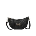 Borsa a tracolla intrecciata nera di tendenza con fibbia a farfalla dorata minimalista - Nero