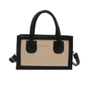 Bolso tejido beige chic con ribete de cuero negro y texto AIWIV 1986 sobre fondo blanco - Negro