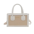 Bolso vintage de lona beige con ribete de cuero blanco y estampado dorado Always 1986 - Blanco