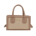 Bolso tote de cuero sintético marrón claro y lona beige con logotipo Aiwity 1986 - Caqui