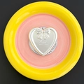 Close-up of silver heart-shaped phone grip with bow relief and happy engraving - Magnetic Stand - Silver Heart Bow