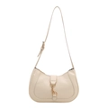 Bolso de hombro media luna beige con hebilla de metal dorada y diseño minimalista elegante - Blanco