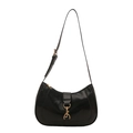 Bolso de hombro negro clásico con hebilla metálica dorada y correa ajustable - Negro