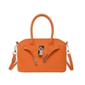 Elegant orange textured leather handbag with silver lock and detachable strap - Orange