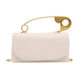 Borsa a tracolla minimalista in pelle crema con manico a spilla da balia dorata - Bianco