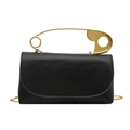 Borsa chic in pelle PU nera con manico a forma di spilla da balia dorata e tracolla a catena - Nero