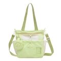 Bolso tote grande estilo callejero japonés en nailon verde claro con correa ajustable - Verde