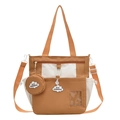 Bolso tote de patchwork marrón y blanco con mini monedero y colgante de nube - Marrón