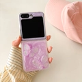 Detail of purple glitter Samsung Z Flip case with 3D resin butterfly decorations - Matte Hard Shell Style / Purple / Samsung Z Flip 3