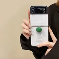 Transparent Samsung Galaxy Z Flip case with forest green decorative ball and ring handle - Dark Green / Samsung ZFlip3