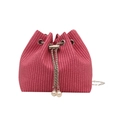 Elegant rose red woven bucket bag with silver chain strap and pearl drawstring charms - Rose Pink