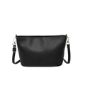 Minimalist black lychee texture bucket bag with gold hardware on white background - Black