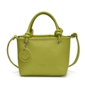 Grass green lychee grain bucket bag with smiley charm and knotted handle crossbody strap - Green