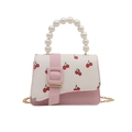 Mini borsa rosa e bianca per bambina con stampa a ciliegia e manico di perle - Rosa