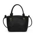 Black lychee pattern leather bucket bag with top handle and a smiley face charm - Black