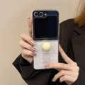 Transparent folding phone case with ring holder and yellow beads for Samsung Z Flip6 - Hard Shell - Spherical Ring / Off-white / Samsung ZFlip3