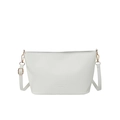 Minimalist beige lychee grain leather crossbody tote bag with golden hardware - White