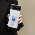 Detail of white clear foldable phone case with blue spherical stand for Samsung Z Flip6 - Hard Shell - Spherical Ring / Royal Blue / Samsung ZFlip3