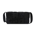Borsa a tracolla minimalista intrecciata nera con trama in pelle di serpente e cinturino - Nero