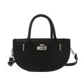 Classic black crescent handbag with silver metal lock and structured top handle design - Black
