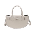 Silver crescent moon handbag with metallic leather finish and top handle shoulder strap - Silver
