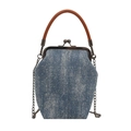 Sac à main vintage en denim à pois blancs avec poignées en cuir et bandoulière chaîne - Bleu Ciel