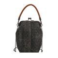 Sac rétro en denim à fermoir baiser avec strass brillants et poignée en cuir - Noir