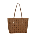 Borsa tote marrone in ecopelle con stampa di orsetti e motivo a rombi moda - Marrone
