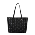 Grande borsa tote nera in ecopelle con motivi a orsetto e rombi per le donne - Nero