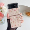 Detail of transparent Galaxy Z Flip case featuring real dried flowers and glitter accents - Matte Hard Shell Style - Pink Small Flowers / Samsung ZFold3