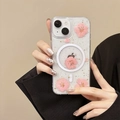 Transparent MagSafe case for iPhone with pink cherry blossoms and gold foil flakes - Real Flower-Pink / 7/8/SE 2020