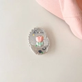 Dettaglio del supporto per telefono a tulipano 3D rosa con cornice glitter argento - Tulipano Rosa