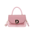 Roze lederen en rood-witte twill crossbodytas met zwarte metalen D-gesp - Roze