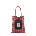 Borsa tote in tela a quadri rossi con tasca in denim e manici intrecciati colorati - Lato a Quadri Rosso e Bianco - Grande