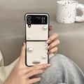 Beige woven folding case with pearl accents and handmade metal tag for Samsung Z Flip - Silver Label English Pearl - Off-White / Samsung ZFlip3