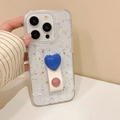 Detail of glitter heart phone case with blue 3D heart grip and silver foil flakes - Blue / iPhone 7/8/SE 2020