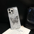 Dettaglio custodia iPhone glitterata con farfalla 3D argento e cornice fotocamera in metallo - Argento / iPhone 7/8/SE 2020