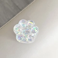 Close-up of iridescent cat paw phone grip with sparkling sequins and heart detail - Colorful Sequins No. 14