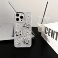 Dettaglio della cover per iPhone glitter argento con fiocchi metallici e strass brillanti - Glitter Argento - Stile 3 Fiocchi Argento / iPhone 7/8/SE 2020