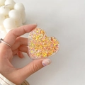 Detail of heart-shaped phone grip with colorful glitters and butterfly sequins inside - Colorful Glitter Heart No. 15