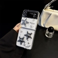 Detailed view of silver glitter folding phone case with metallic 3D star charms for Galaxy Z Flip - Matte Hard Shell Silver Foil Drip Glue Wrinkled Star / Samsung ZFlip3