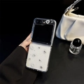 Transparent glitter phone case with pearl heart and silver butterfly for Samsung Galaxy Z Flip - Matte Hard Shell Style / White / Samsung ZFlip3