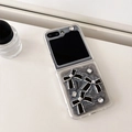 Luxurious Samsung Z Flip series case with marble pattern, black bows and sparkling rhinestones - Matte Silver Grey Drip Glue Black Bow / Samsung ZFlip3