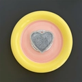 Detail of heart magnetic phone grip with marble pattern and rhinestone trim on display tray - Magnetic Stand / Silver Grey