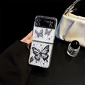Sparkly black butterfly flip phone case for Samsung Galaxy Z Flip with silver glitter accents - Silver Hollow Butterfly (Matte Hard Case/Silver Foil Glue) / Samsung ZFold3