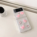 Pink butterfly and crystal rhinestone folding case for Samsung Galaxy Z Flip - Matte Hard Case - White Glitter Glue - Pink Butterfly / Samsung ZFold3