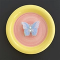 Detail of embroidered butterfly phone grip with white pearls and blue purple gradient silk - Transparent Stand / Blue