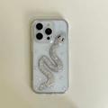 Detailansicht der 3D-Schlangenverzierung mit Strasssteinen auf einer iPhone-Hülle - Transparent Glitzer Silber Strass Schlange / iPhone 7/8/SE 2020