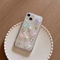 Detail of iPhone case with 3D pearlescent butterflies, pearls, and rhinestones on a tray - 3D Butterfly Pearl Rhinestone (iPhone 7/8/SE 2020)